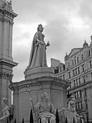 Queen Anne Statue in London England B&W